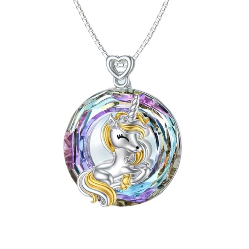 Multicolored Unicorn Pendant Necklace on Silver Chain